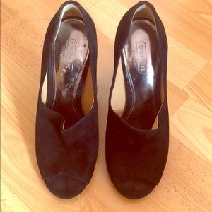 Coach black heals about 4”